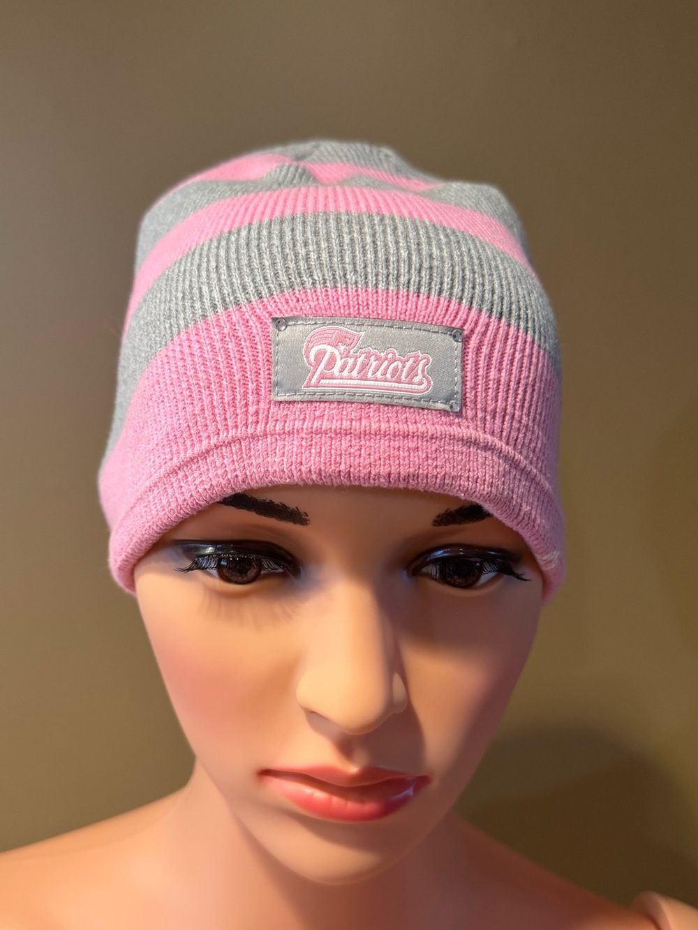 Women’s Reversible Striped Pink/Gray or Solid Pink New England Patriots Beanie
